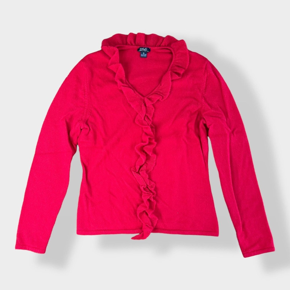 Prive Red 100% Cashmere‎ Ruffled Pullover Swearer Size M